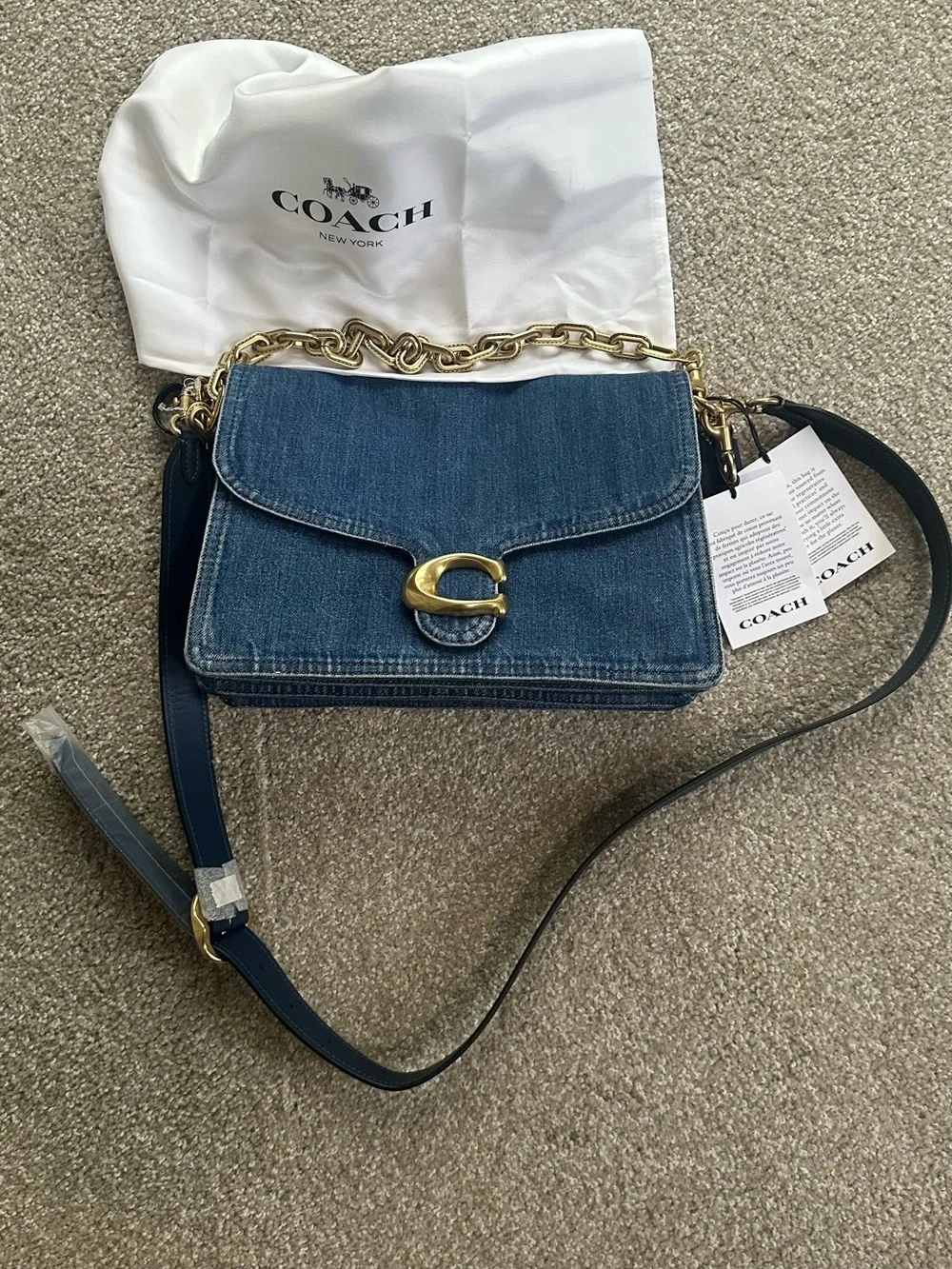 Coach Denim Chain Tabby 30 Shoulder Bag  with Gold Hardw